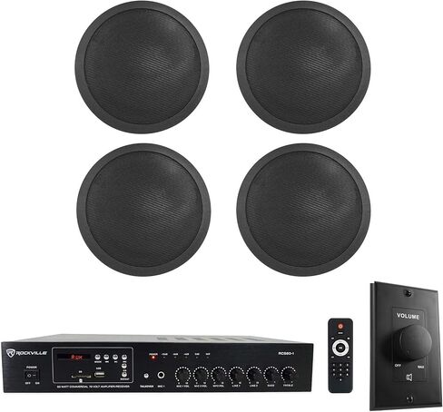 Rockville Commercial Restaurant Amp+(4) 5" Black Ceiling Speakers+Wall Control in Saudi Arabia