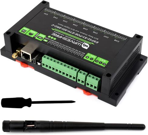 Waveshare Industrial 8-Channel ESP32-S3 WiFi Relay Module, Isolated CAN Interface, Xtensa 32-bit LX7 Dual-core Processor, 240MHz, Multiple Isolation Protection Circuits, PoE Ethernet Port in Saudi Arabia