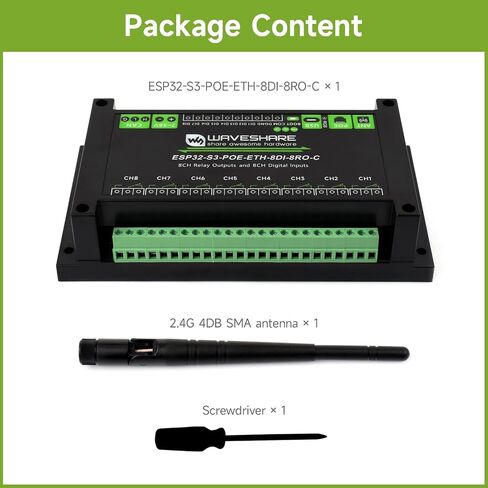 Waveshare Industrial 8-Channel ESP32-S3 WiFi Relay Module, Isolated CAN Interface, Xtensa 32-bit LX7 Dual-core Processor, 240MHz, Multiple Isolation Protection Circuits, PoE Ethernet Port in Saudi Arabia