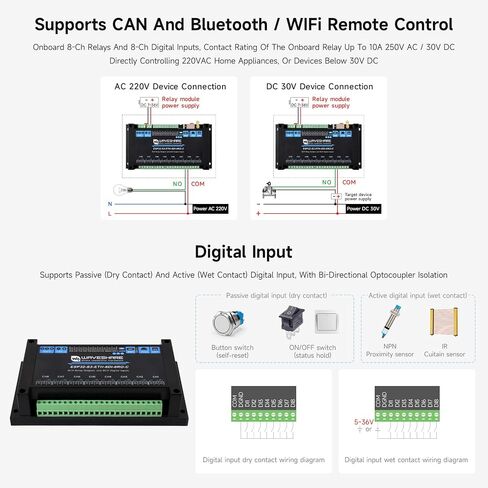 Waveshare Industrial 8-Channel ESP32-S3 WiFi Relay Module, Isolated CAN Interface, Xtensa 32-bit LX7 Dual-core Processor, 240MHz, Multiple Isolation Protection Circuits, PoE Ethernet Port in Saudi Arabia