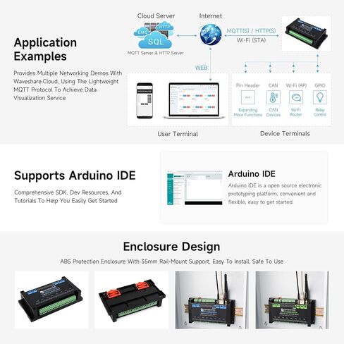 Waveshare Industrial 8-Channel ESP32-S3 WiFi Relay Module, Isolated CAN Interface, Xtensa 32-bit LX7 Dual-core Processor, 240MHz, Multiple Isolation Protection Circuits, PoE Ethernet Port in Saudi Arabia