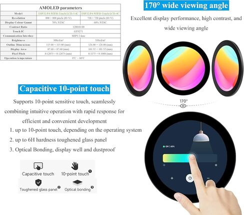 ESP32-P4 3.4 inch Round Touch Display Development Board, IPS LCD, 800x800 Resolution, Support WFi 6 / BLE 5,Onboard Dual Microphones, Audio Input/Output, Supports AI Voice Interaction in Kuwait