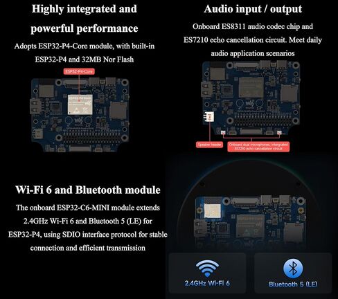 ESP32-P4 3.4 inch Round Touch Display Development Board, IPS LCD, 800x800 Resolution, Support WFi 6 / BLE 5,Onboard Dual Microphones, Audio Input/Output, Supports AI Voice Interaction in Kuwait