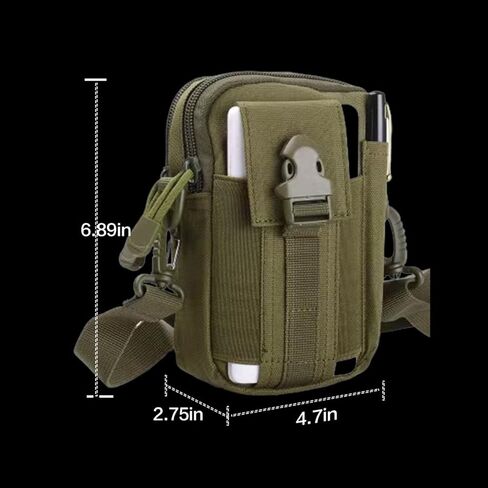 Tactical Molle Pouch - Outdoor Sports Waist Bag, Hiking Multi-Purpose Phone Pouch, Durable & Water-Resistant for Camping, Cycling, Travel(Army Green B) in Saudi Arabia