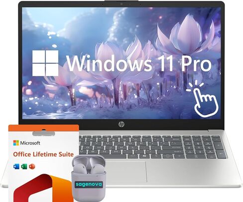 HP 15.6 "كمبيوتر الكمبيوتر المحمول HP على شاشة تعمل باللمس ، Windows 11 Pro 64GB RAM 2TB SSD ، Intel Core 5 120U Processor ، FHD IPS LED ، Microsoft Office Lifetime Suite ، Sagenova Earphones ، Natural Silver in Saudi Arabia