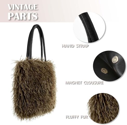 فور ستوري شنطة يد من الصوف للنساء، شنطة كتف كبيرة بمقبض علوي، شنطة ساتشيل للشتاء in Kuwait