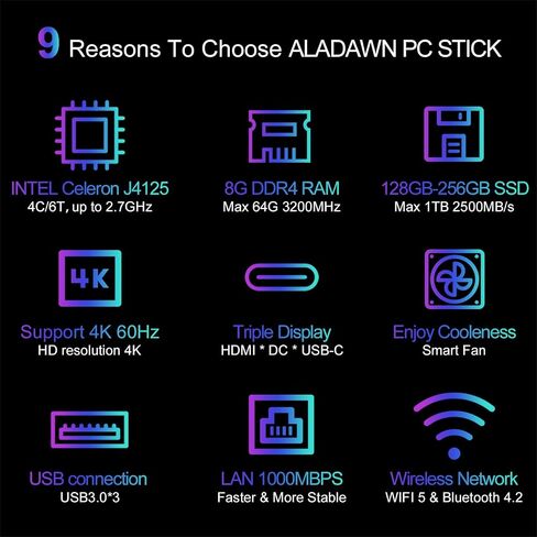 Mini PC Stick Windows 11 Pro,Compute Stick Intel Celeron J4125 Processor Equipped 8GB DDR4 128GB SSD,Support Auto Power on,4K HD/Gigabit Ethernet/WiFi/BT,Business/Travel Portable PC in Saudi Arabia