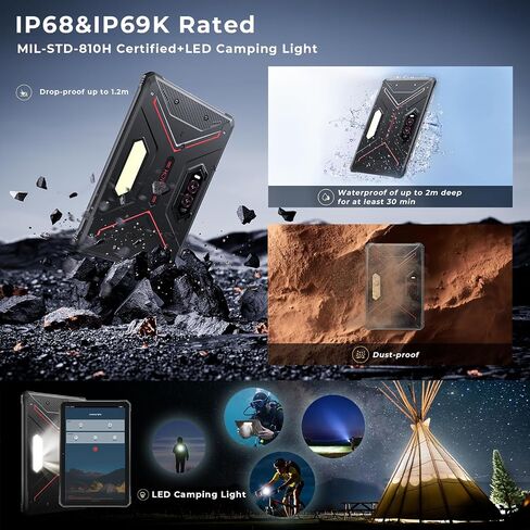 HOTWAV R9 Plus Rugged Tablet 11 Inch IP68/IP69K Waterproof, 20080mAh Battery, Android 14, Unisoc T7280 Octa-Core, 8GB+512GB, 64MP Camera, 4G LTE, FHD+ Display, Military-Grade Shockproof (Black) in Kuwait