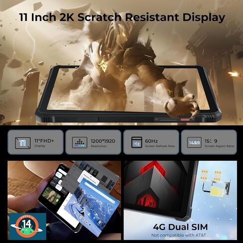 HOTWAV R9 Plus Rugged Tablet 11 Inch IP68/IP69K Waterproof, 20080mAh Battery, Android 14, Unisoc T7280 Octa-Core, 8GB+512GB, 64MP Camera, 4G LTE, FHD+ Display, Military-Grade Shockproof (Black) in Kuwait