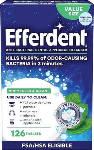 Efferdent Retainer Cleaning Tablets, Denture Cleaning Tablets for Dental Appliances, Minty Fresh & Clean, 44 Count in Kuwait