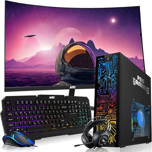 HP Desktop Computer PC - Intel Core I5 ​​، RAM ARGB 16GB ، 1 تيرابايت SSD ، شاشة منحنية 27 بوصة ، GT 1030 Graphics ، لوحة مفاتيح RGB مع مفتاح COPILOT AI ، الماوس و RGB ، Windows 11 (متجدد) in Kuwait