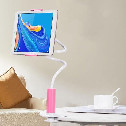 360° Spiral Base Gooseneck Tablet Phone Holder – Adjustable 30" Flexible Arm Stand Clamp for Bed or Desk, Fits iPhone, iPad Air/Mini, Galaxy Tabs, Kindle Fire, Switch (4.7–11", Universal Pink) in Saudi Arabia