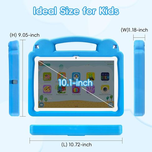 جهاز لوحي للأطفال ، 10.1 بوصة Android Tablet للأطفال ، A523 Octa-Core ، 8GB+64GB ، 5000mAh بطارية مع حالة EVA الأزرق ، Wi-Fi 6 (2.4 جيجا هرتز و 5 جيجا هرتز) ، التحكم الوالدي ، GMS in Kuwait