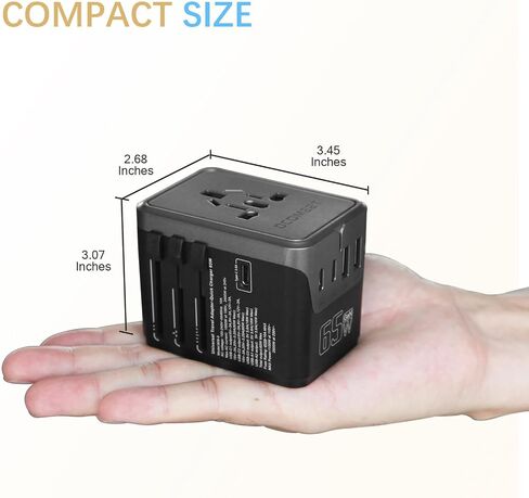 محول السفر العالمي مع 3 منافذ USB C (65W PD شحن سريع) و 2 USB A PORTS (QC3.0) - شاحن الطاقة الدولي للولايات المتحدة الأمريكية ، الاتحاد الأوروبي ، المملكة المتحدة ، الاتحاد الأفريقي ، آسيا - شاحن الجدار الصغرى العالمي in Saudi Arabia