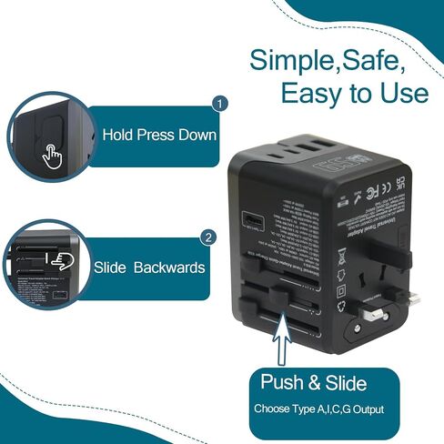 محول السفر العالمي مع 3 منافذ USB C (65W PD شحن سريع) و 2 USB A PORTS (QC3.0) - شاحن الطاقة الدولي للولايات المتحدة الأمريكية ، الاتحاد الأوروبي ، المملكة المتحدة ، الاتحاد الأفريقي ، آسيا - شاحن الجدار الصغرى العالمي in Saudi Arabia