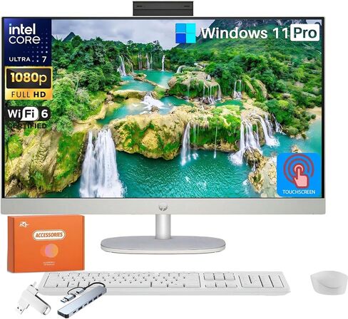 HP All في كمبيوتر واحد على سطح المكتب 27 بوصة ، Intel Ultra 7-155U (حتى 4.8 جيجا هرتز) ، 27 "FHD IPS شاشة تعمل باللمس ، 64 جيجابايت DDR5 ، 4 تيرابايت SSD ، زاوية قابلة للتعديل ، Wi-Fi 6 ، Ethernet ، Windows 11 Pro ، W/الملحقات in Saudi Arabia