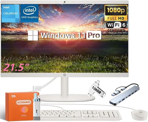 HP 2025 21.5 "جهاز كمبيوتر سطح المكتب All-in-One ، Intel Celeron J4025 ، 21.5 '' FHD LED ، 32 GB RAM ، 1 TB SSD ، Win11 Pro ، Wi-Fi 6 ، 720p Webcam ، HDMI ، Bluetooth ، W/Wired Keyboard & Mouse and Mould in Saudi Arabia