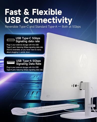 HP 21.5'' All-in-One Desktop PC - Intel Celeron J4025 Processor, 21.5'' FHD Anti-Glare Display, 8GB RAM, 512GB SSD, Wi-Fi 6, Windows 11 Pro, Wired Keyboard & Mouse in Saudi Arabia