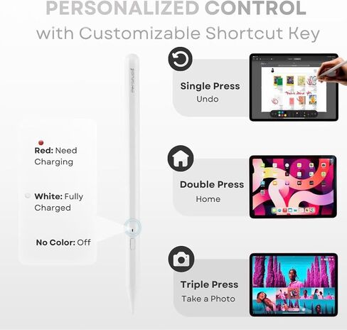 PS1-Pro Stylus Pen for Apple iPad 2018-2025｜Faster Charge Custom Shortcuts Pixel-Perfect with Metal Chrome Tip｜Pencil for iPad 11th & 10th Generation, Pro 11"/12.9"/M4, Air 3/4/5/M2/M3, mini 5/6th Gen in Saudi Arabia