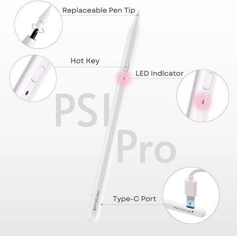PS1-Pro Stylus Pen for Apple iPad 2018-2025｜Faster Charge Custom Shortcuts Pixel-Perfect with Metal Chrome Tip｜Pencil for iPad 11th & 10th Generation, Pro 11"/12.9"/M4, Air 3/4/5/M2/M3, mini 5/6th Gen in Saudi Arabia