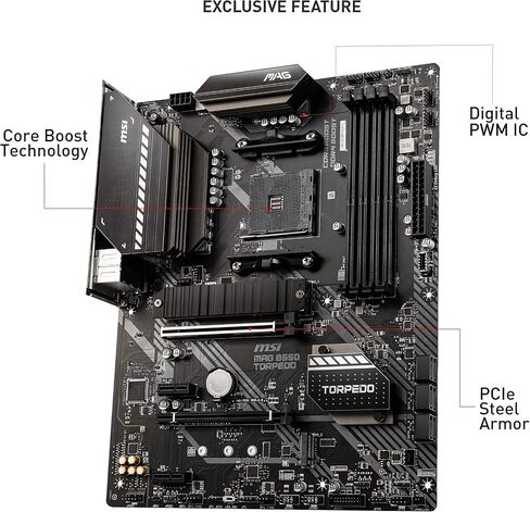 MSI MAG B550 Torpedo Gaming Mameing (AMD AM4 ، DDR4 ، PCIE 4.0 ، SATA 6GB/S ، DUAL M.2 ، USB 3.2 GEN 2 ، HDMI/DP ، ATX ، AMD RYZEN 5000 Series معالجات) (متجددة) in Kuwait