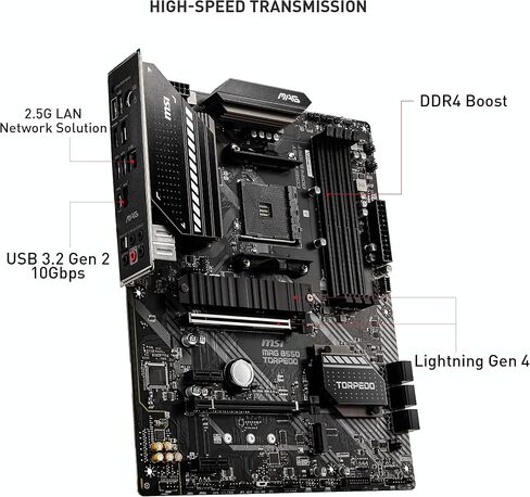 MSI MAG B550 Torpedo Gaming Mameing (AMD AM4 ، DDR4 ، PCIE 4.0 ، SATA 6GB/S ، DUAL M.2 ، USB 3.2 GEN 2 ، HDMI/DP ، ATX ، AMD RYZEN 5000 Series معالجات) (متجددة) in Kuwait