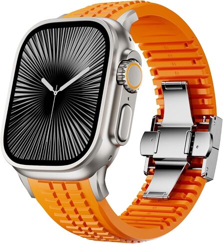 فرقة مشاهدة السيليكون الحديثة لـ Apple Watch Ultra 2 Band 49mm 46mm 45mm 44mm ، حزام مطاطي سيليكون وعرة فاخر مع موصل معدني ومشابك قابل للطي لـ IWatch Ultra Series 10 9 8 7 6 5 4 3 2 1 SE in Kuwait