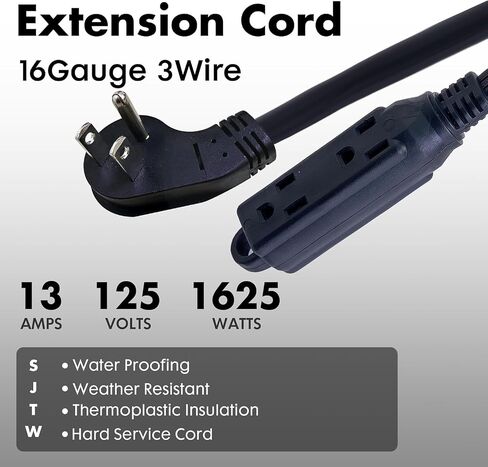 Indoor Extension Cord Power Strip 3 Outlets Flat Plug, UL Listed, 16 Gauge 3 ft Black 3 Prong Heavy Duty, 16/3 SJTW 13A Outlet Extender in Saudi Arabia