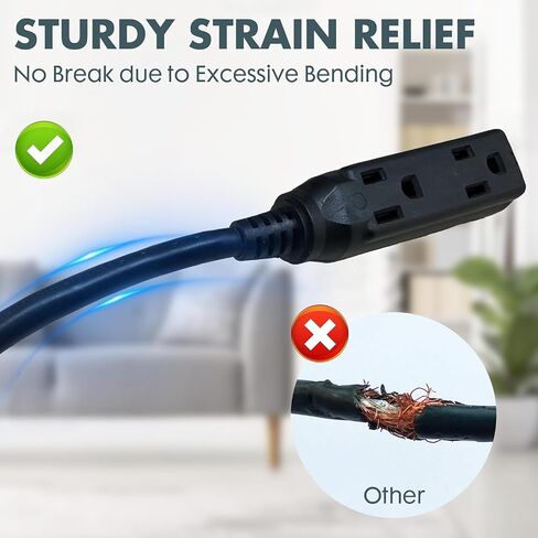 Indoor Extension Cord Power Strip 3 Outlets Flat Plug, UL Listed, 16 Gauge 3 ft Black 3 Prong Heavy Duty, 16/3 SJTW 13A Outlet Extender in Saudi Arabia