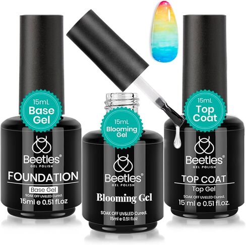 Beetles 2 Pcs 15ml No Wipe Gel Top Coat and Base Coat Set - Shine Finish and Long Lasting, Soak Off LED Nail Lamp Gel Base Top Coat Finish Nail Art Design Manicure Gifts for Women in Kuwait