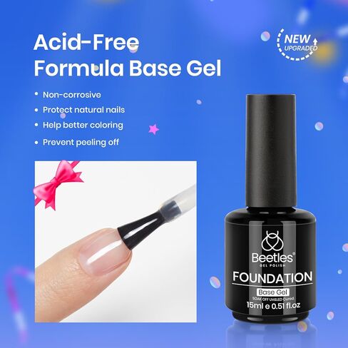 Beetles 2 Pcs 15ml No Wipe Gel Top Coat and Base Coat Set - Shine Finish and Long Lasting, Soak Off LED Nail Lamp Gel Base Top Coat Finish Nail Art Design Manicure Gifts for Women in Kuwait