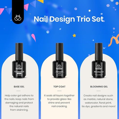 Beetles 2 Pcs 15ml No Wipe Gel Top Coat and Base Coat Set - Shine Finish and Long Lasting, Soak Off LED Nail Lamp Gel Base Top Coat Finish Nail Art Design Manicure Gifts for Women in Kuwait