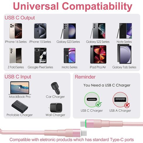 Coiled USB C to USB C Cable, Coiled USB C Charger Cable for CarPlay and Android Auto, Coiled Android Auto Cable for iPhone 16/15/Plus/Pro/Pro Max/Samsung Galaxy S23 in Saudi Arabia