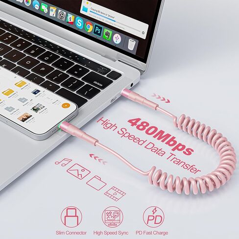 Coiled USB C to USB C Cable, Coiled USB C Charger Cable for CarPlay and Android Auto, Coiled Android Auto Cable for iPhone 16/15/Plus/Pro/Pro Max/Samsung Galaxy S23 in Saudi Arabia
