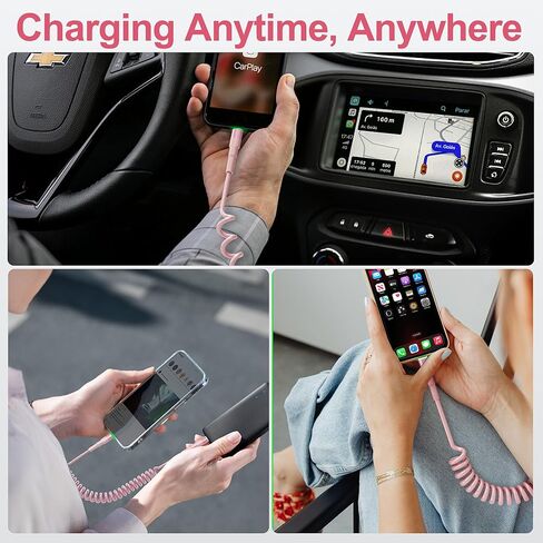 Coiled USB C to USB C Cable, Coiled USB C Charger Cable for CarPlay and Android Auto, Coiled Android Auto Cable for iPhone 16/15/Plus/Pro/Pro Max/Samsung Galaxy S23 in Saudi Arabia