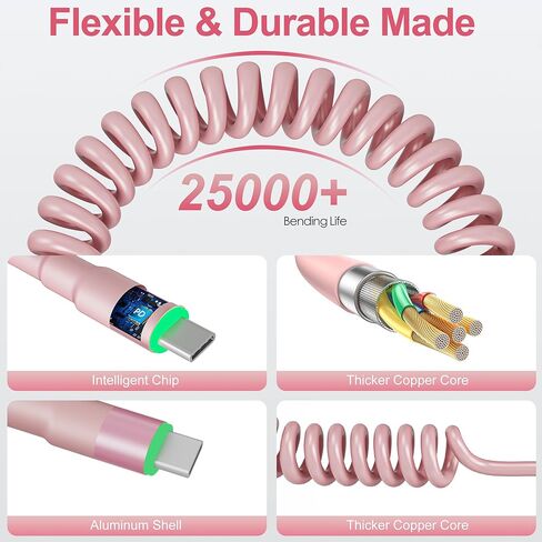 Coiled USB C to USB C Cable, Coiled USB C Charger Cable for CarPlay and Android Auto, Coiled Android Auto Cable for iPhone 16/15/Plus/Pro/Pro Max/Samsung Galaxy S23 in Saudi Arabia
