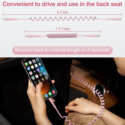 Coiled USB C to USB C Cable, Coiled USB C Charger Cable for CarPlay and Android Auto, Coiled Android Auto Cable for iPhone 16/15/Plus/Pro/Pro Max/Samsung Galaxy S23 in Saudi Arabia