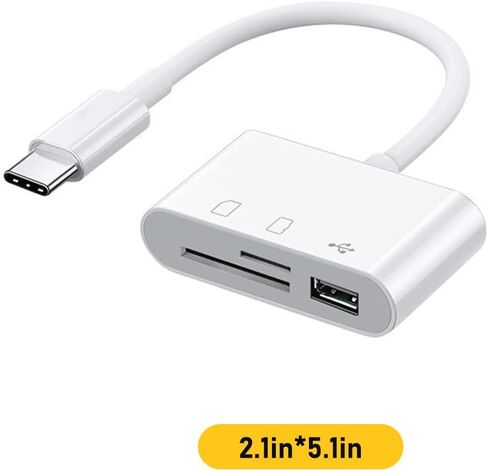 قارئ بطاقة SD/TF ، متوافق مع أجهزة iPhone و Android ، المنافذ المزدوجة Lightning و USB-C ، محول OTG متعدد الوظائف ، التوصيل والتشغيل (أبيض) in Kuwait