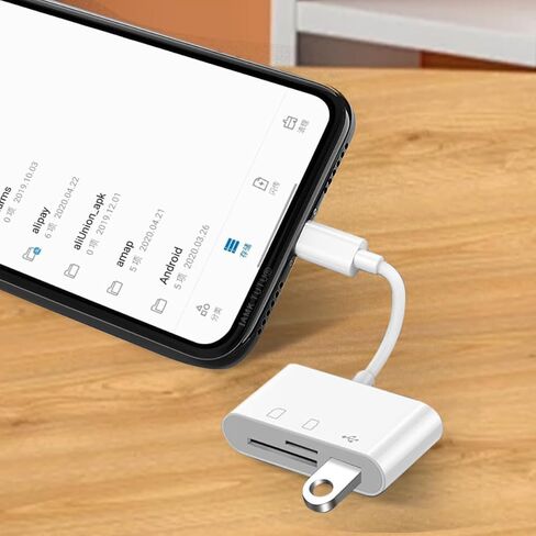 قارئ بطاقة SD/TF ، متوافق مع أجهزة iPhone و Android ، المنافذ المزدوجة Lightning و USB-C ، محول OTG متعدد الوظائف ، التوصيل والتشغيل (أبيض) in Kuwait