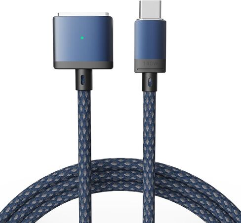 140W USB-C to Magnetic 3 Cable (6.6ft), Fast Charging for MacBook Air (15''/13'' M4 2025, M3 2024, M2 2023, M2 2022), Pro (16"/14" 2024/2023/2021)– Blue in Kuwait
