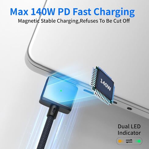 140W USB-C to Magnetic 3 Cable (6.6ft), Fast Charging for MacBook Air (15''/13'' M4 2025, M3 2024, M2 2023, M2 2022), Pro (16"/14" 2024/2023/2021)– Blue in Kuwait
