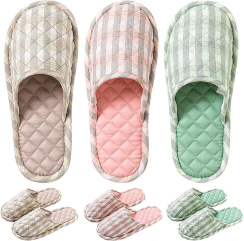 3 Pairs Floral Cotton House Slippers for Women, Open Toe Indoor Slippers Comfortable Washable Portable Foldable Guest Travel Hotel Airplane Spa Slippers in Kuwait