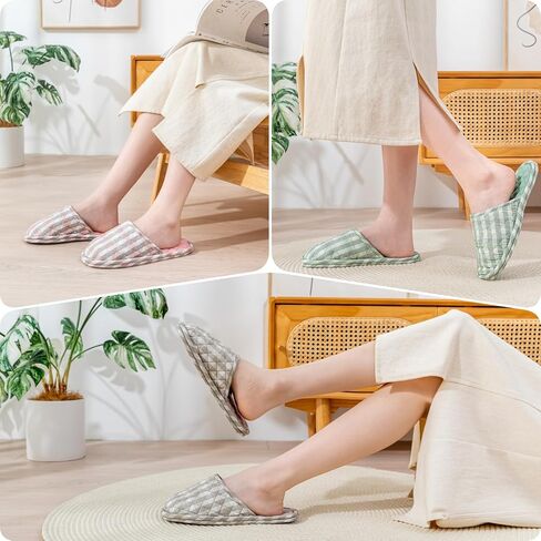 3 Pairs Floral Cotton House Slippers for Women, Open Toe Indoor Slippers Comfortable Washable Portable Foldable Guest Travel Hotel Airplane Spa Slippers in Kuwait