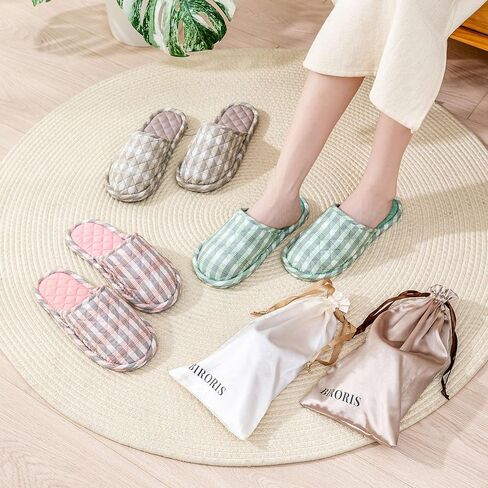 3 Pairs Floral Cotton House Slippers for Women, Open Toe Indoor Slippers Comfortable Washable Portable Foldable Guest Travel Hotel Airplane Spa Slippers in Kuwait