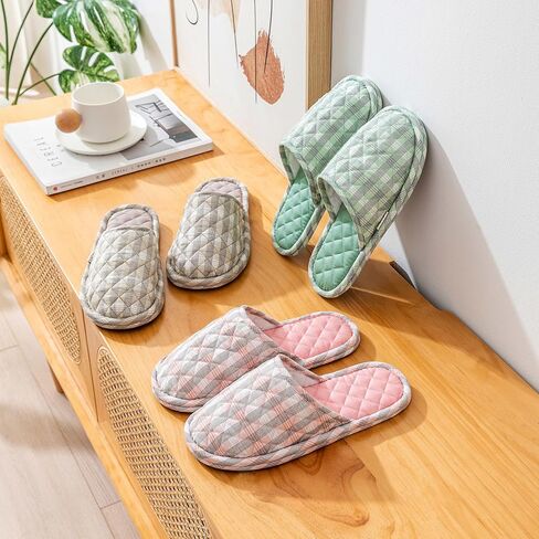 3 Pairs Floral Cotton House Slippers for Women, Open Toe Indoor Slippers Comfortable Washable Portable Foldable Guest Travel Hotel Airplane Spa Slippers in Kuwait