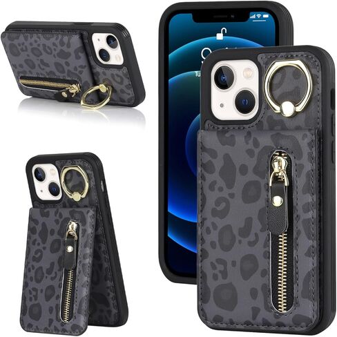 for iPhone XR Phone case Wallet for Women, for iPhone XR Phone case with Card Holder with Credit Card with Ring Kickstand Zipper Shockproof Slim Stand Case - White Leopard in Kuwait