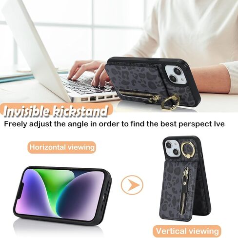 for iPhone XR Phone case Wallet for Women, for iPhone XR Phone case with Card Holder with Credit Card with Ring Kickstand Zipper Shockproof Slim Stand Case - White Leopard in Kuwait