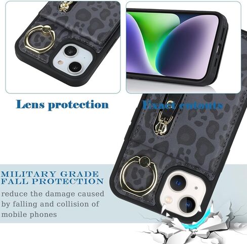 for iPhone XR Phone case Wallet for Women, for iPhone XR Phone case with Card Holder with Credit Card with Ring Kickstand Zipper Shockproof Slim Stand Case - White Leopard in Kuwait