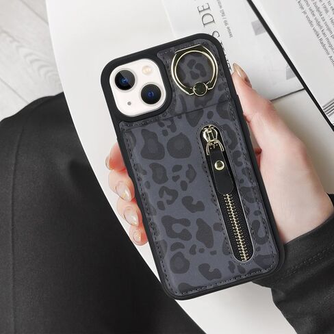 for iPhone XR Phone case Wallet for Women, for iPhone XR Phone case with Card Holder with Credit Card with Ring Kickstand Zipper Shockproof Slim Stand Case - White Leopard in Kuwait