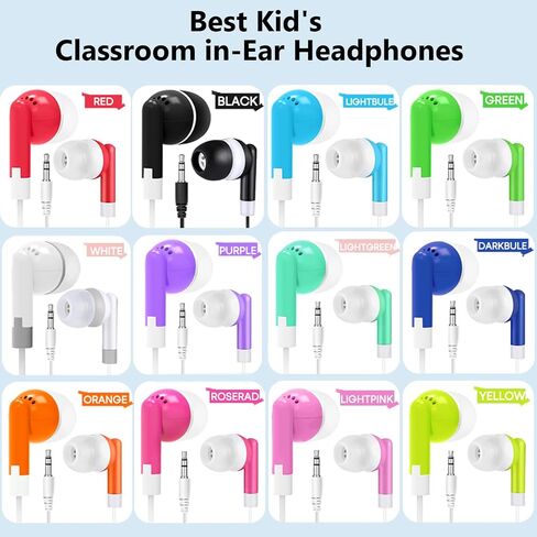Wholesale Bulk Earbuds Headphones 100 Pack Class Set for School Classroom Students Kids Children Toddler Boys Girls Teen Adults(Mixed Colors,100 Pack) in Saudi Arabia